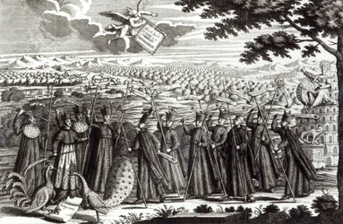 Satirische gravure die de Bul 
